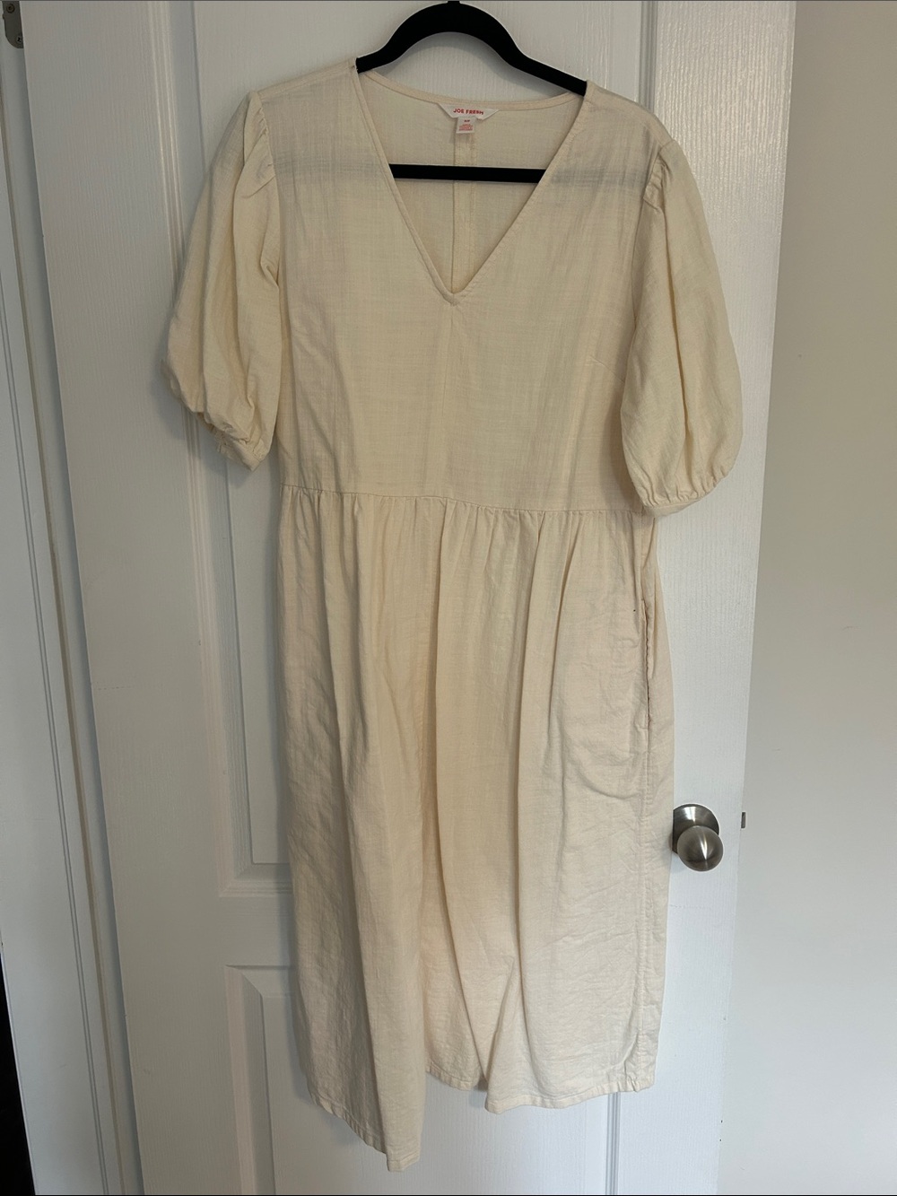 Joe Fresh Cream V-Neck Puff Sleeve Midi Dress